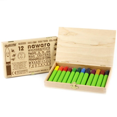 wax crayons nawaro, wooden box FSC-certified - 12 colors
