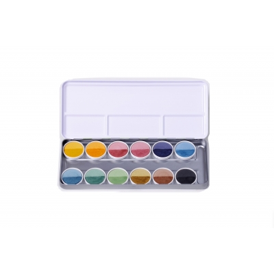 watercolors paint box nawaro, metal case, tablets Ø30mm - 12 colors