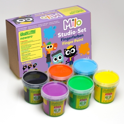 finger paints Milo, 6 color set, black, orange, cyan, purple, green, yellow