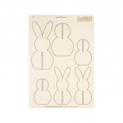 Wooden stick figures, 3 rabbits