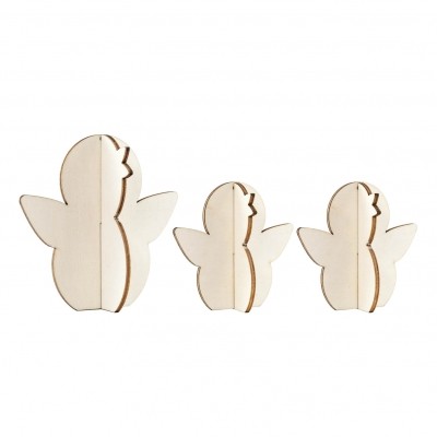Wooden stick figure - 3 chicks